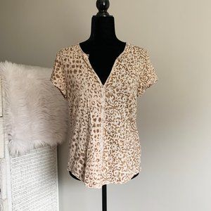 Anthropologie Pilcro Spliced-Neck Tee Mixed Animal Floral Print Neutral